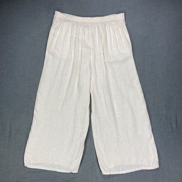 Tahari Linen Wide Leg Cropped Pants Women XL High Rise Pockets Cottage Core Boho - Picture 6 of 15